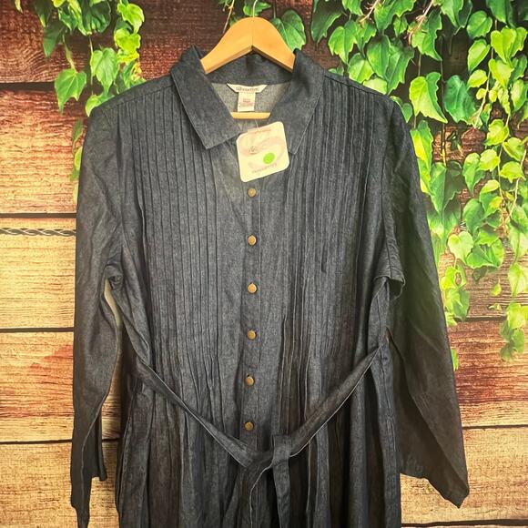 Silhouettes 100% Cotton Denim Maxi Dress 14WP Blue Jean Button Up Cottagecore - Picture 2 of 4